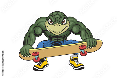 turtle skateboarding mascot vector retro design