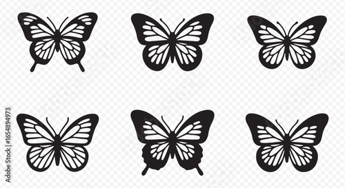 Butterfly Silhouettes Vector Illustration set, showcases a collection of butterfly silhouette , butterflies are perfect for backgrounds, patterns, and designs. ethereal display of flying insects