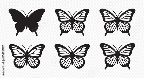 
Simple flat silhouette butterflies illustration. Black butterflies collection. Silhouettes, vector isolated on white background.