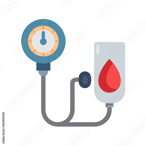 Illustration of blood pressure monitor with intravenous blood bag
