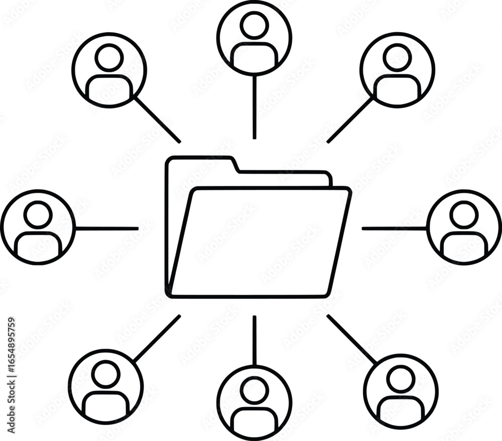 Illustrating Users Sharing a Folder in a Vector Format, Business Environment, Line Art Style, Conceptual Visualization Illustrating Users Sharing a Folder in a Vector Format, Business Environment, Line Art Style, Conceptual Visualization