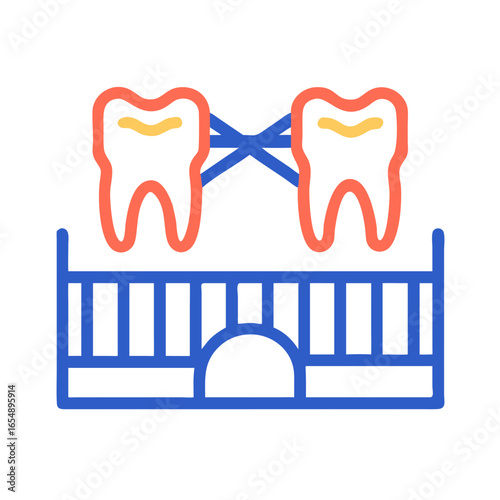 Colorful tooth bridge graphic on a clean black background