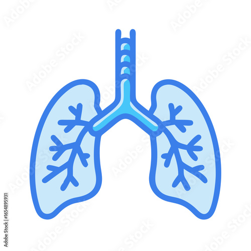 Human lungs illustration displaying bronchi and vessels isolated on black
