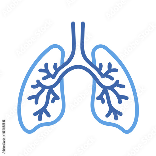 Lungs human organ graphic with blue outline, health concept