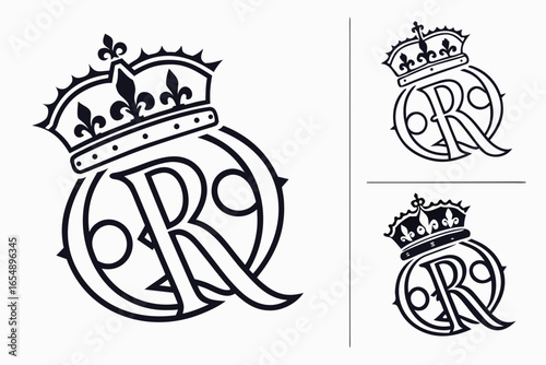 Elegant royal monogram with crown and letter r