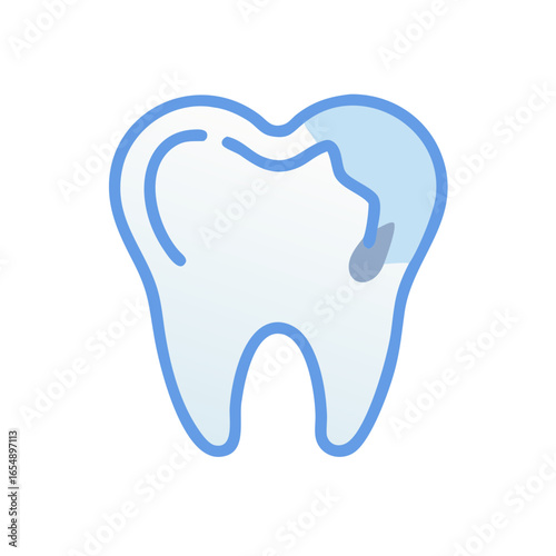 Tooth decay illustration on black background with blue outline
