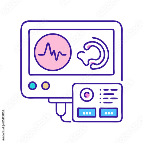 Medical monitor displaying patient's heart rate and diagnostic imaging