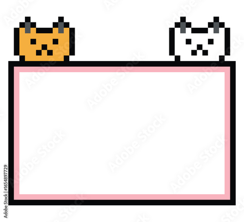 Cute pixel cartoon 8bit character orange cat kitty decoration cat 8 bit ginger cat kitten game character blank board png vector.