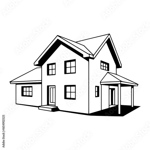 Black and white drawing of a modern residential dwelling house home