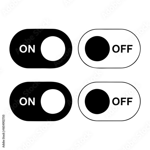 Black and white toggle switches indicating on and off states vector