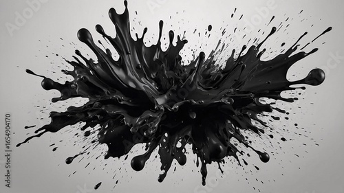 Dynamic black paint splash on a light background creates an energetic visual impact.