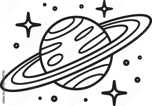 Planet Saturn Vector Illustration with Rings and Stars Space Element Art