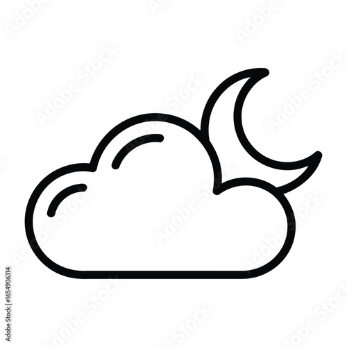 Simple outline icon of a crescent moon behind a cloud