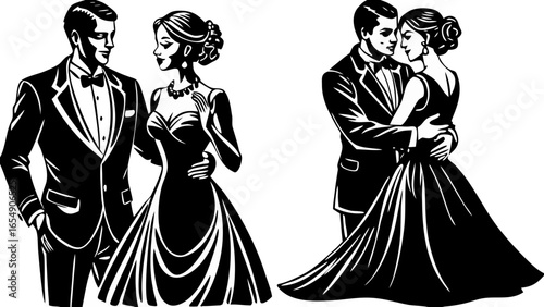 Romantic Black and White Ballroom Dance Art