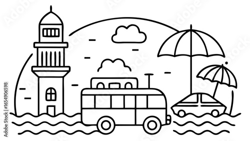 Scenic Black and White Coastal Vacation Art