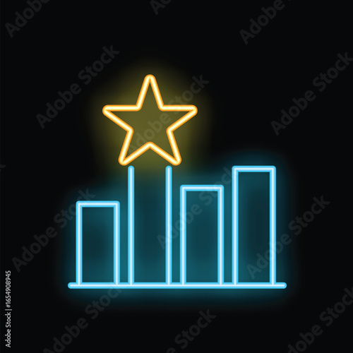 Neon sign of a progress bar with its highest bar reaching a shining star