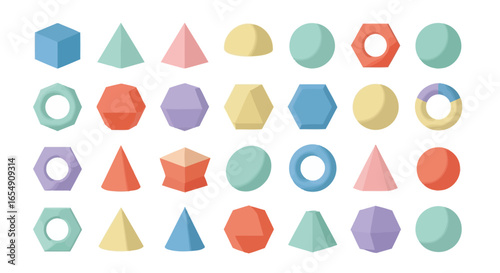 Geometric shapes vector illustration set pastel color style