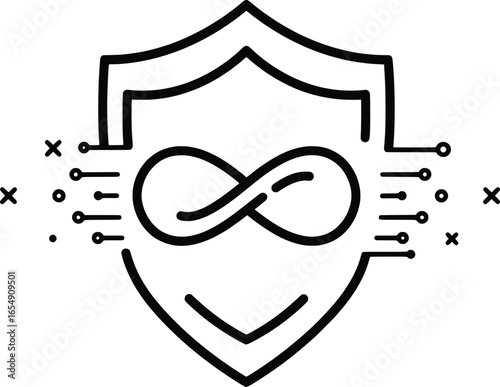Infinite Shield Icon Design in Vector Format for Technology-Based Content, Digital Environment, Modern Viewpoint and Conceptual Representation