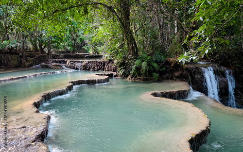 Kuang Si waterfall is the amazing place in Luang Prabang, Laos.