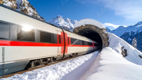 High-Speed Train Through Snowy Alps: Breathtaking Winter Journey
