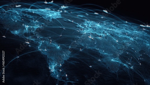 Global maritime network, intricate digital map