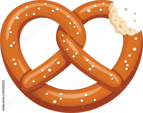 A delicious baked pretzel with a bite taken out sprinkled with coarse salt perfect for food and snack concepts