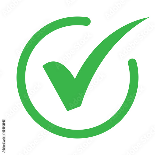 green checkmark circle icon approval verification badge success symbol design isolated on white background.