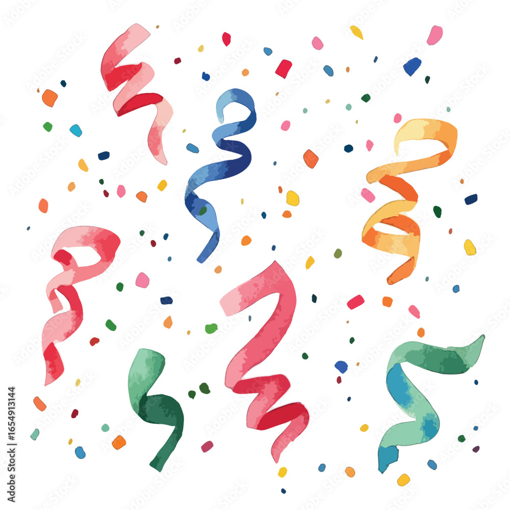 Watercolor Party Streamers and Confetti Celebration Watercolor Party Streamers and Confetti Celebration
