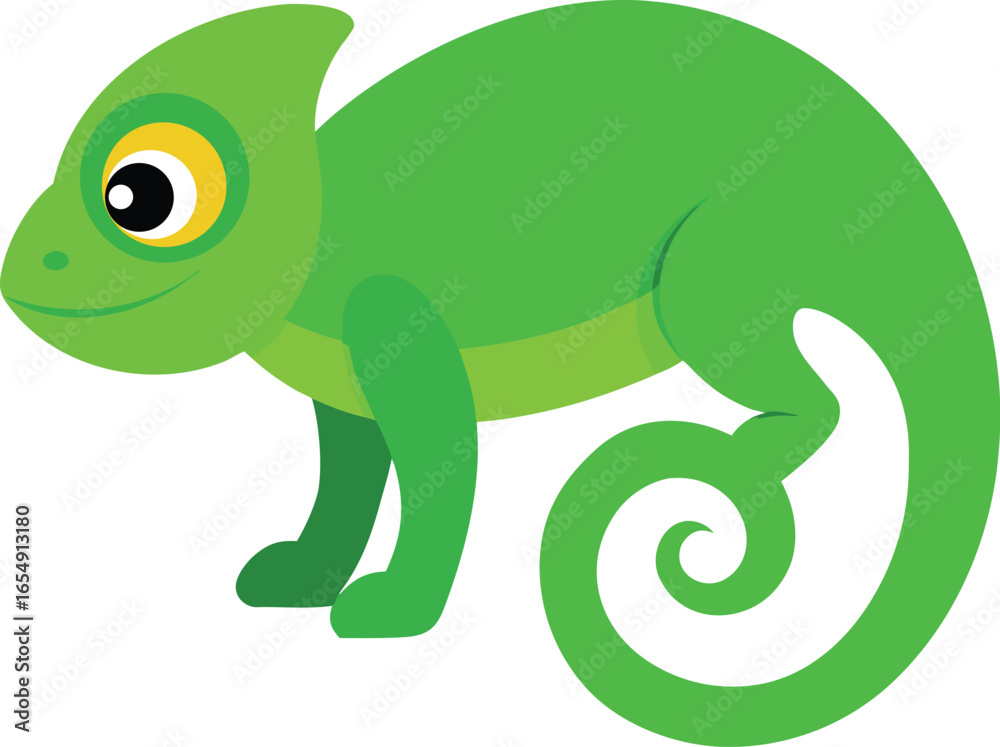 Fototapeta premium Vibrant green chameleon with a gracefully curled tail