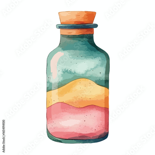 Watercolor potion bottle with pink orange and yellow layers and cork stopper