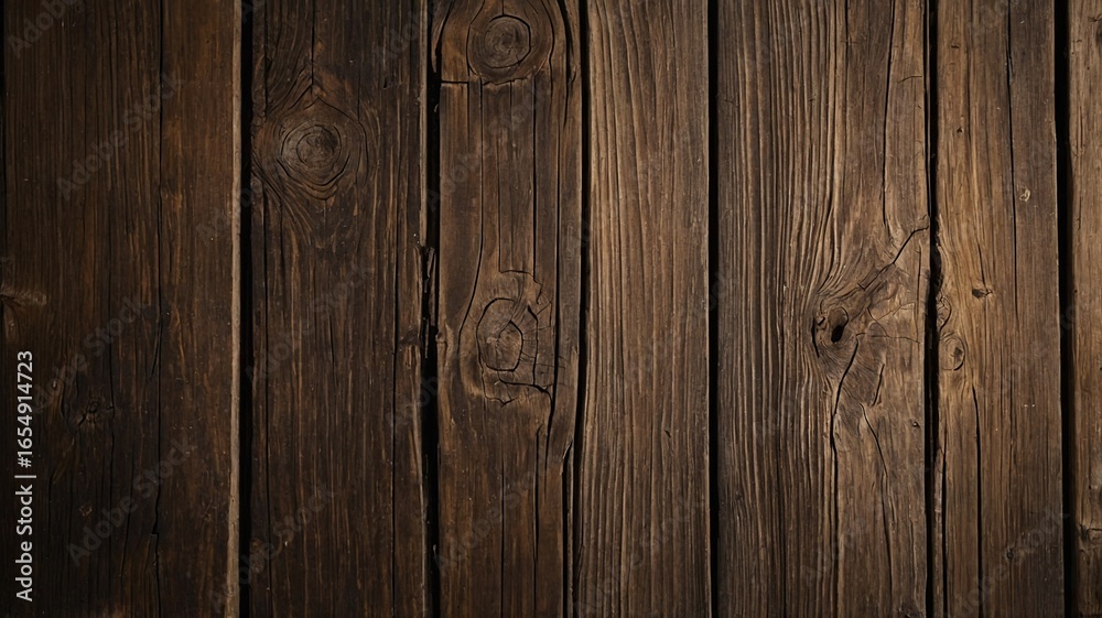 Naklejka premium Richly textured dark wooden planks create a warm, rustic background perfect for various design projects.