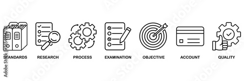 Audit banner web icon vector illustration concept for� standards, research, process, examination, objective, account, and quality