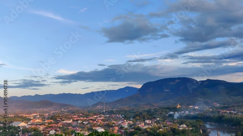 The point of view of Luang Prabang city from the top of Phu Si mountain