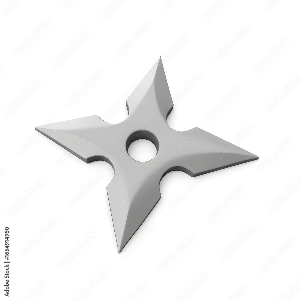 Obraz premium Sharp Silver Ninja Star Weapon Isolated on White Background