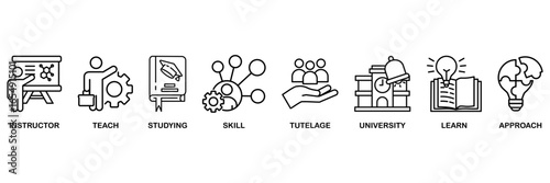 Tutoring banner web icon vector illustration concept for� instructor, teach, studying, skill, tutelage, university, learn and approach