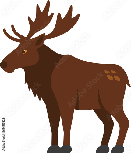 Majestic dark brown moose illustration in a natural forest setting