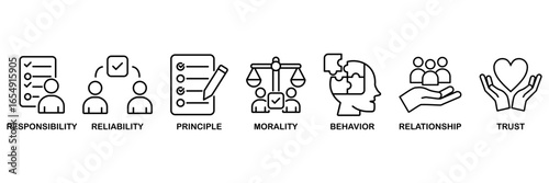 Business ethics banner web icon vector illustration concept for web and print with an icon of responsibility, reliability, principle, morality, behavior, relationship, and trust�