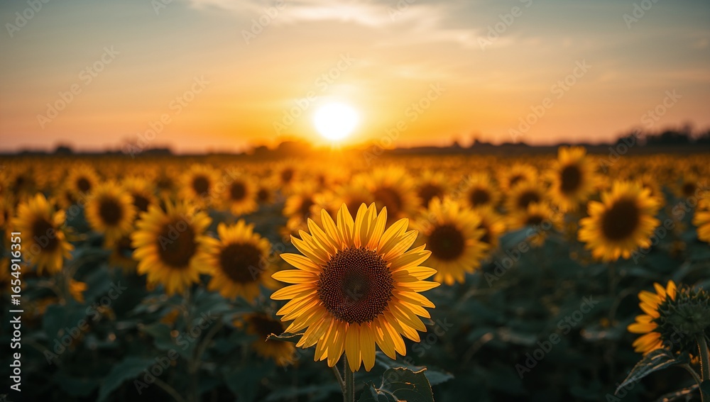Fototapeta premium Sunflower field at sunset