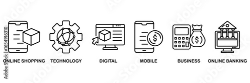 E-Payment banner web icon vector illustration concept for� internet banking with icon of online shopping, technology, digital, mobile, business and online banking�