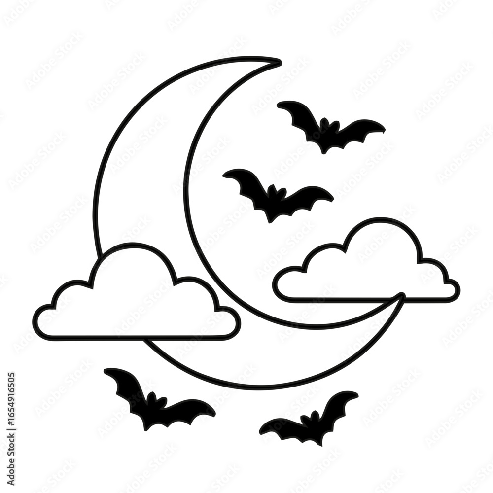 Naklejka premium moon and bats halloween cute hand drawing
