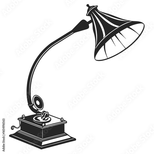old gramophone on white background