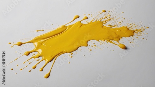 A vibrant splash of yellow paint on a smooth surface, exuding creativity and energy.