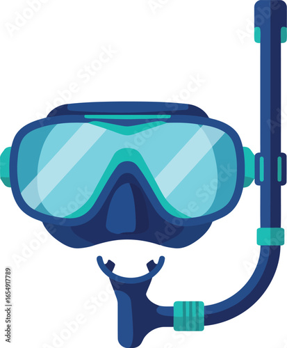 Blue diving mask and snorkel equipment for underwater exploration and swimming in the ocean or sea