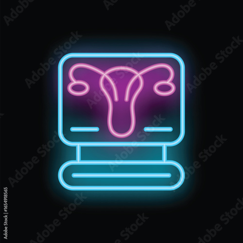 Neon icon showing the female reproductive system, perfect for topics related to gynecology and women's health