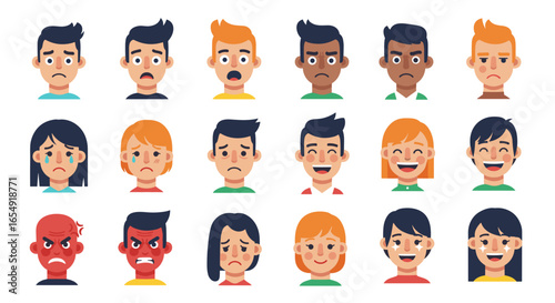 Illustration showing a variety of cartoon faces expressing different emotions and feelings clearly shown