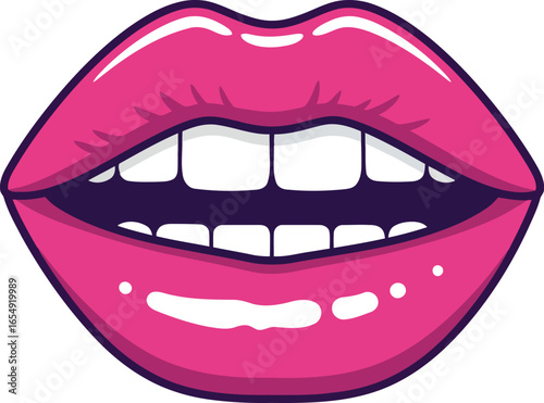 Vibrant glossy pink lips with white teeth parted in a smile a bold and expressive pop art illustration