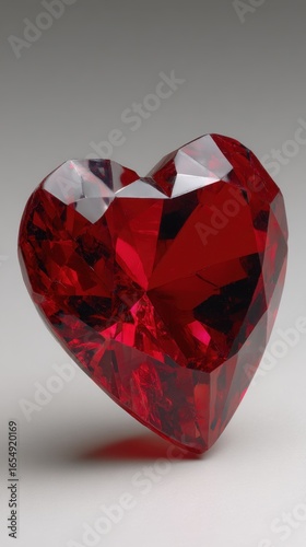 Close-up of a Red Heart Shaped Gemstone Symbolizing Love and Romance on a Neutral Background in Studio Lighting