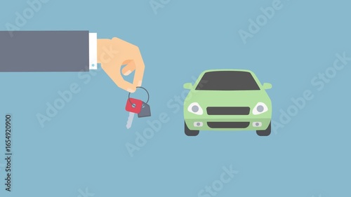 Hand offering car keys to green car automobile vehicle