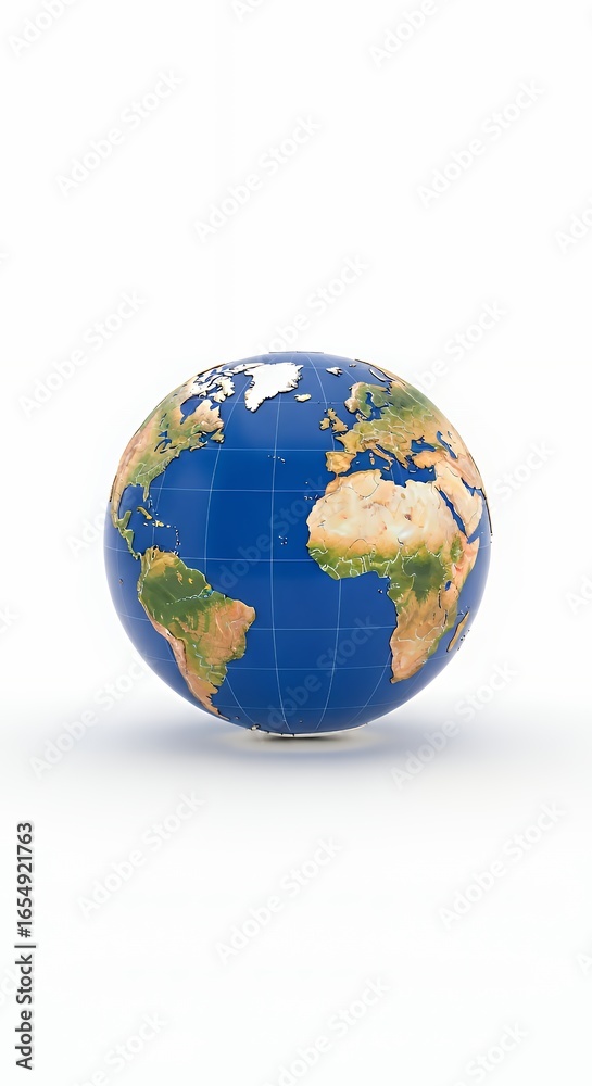 Fototapeta premium 3D Earth Globe with Continents and Grid Lines Isolated on White Background