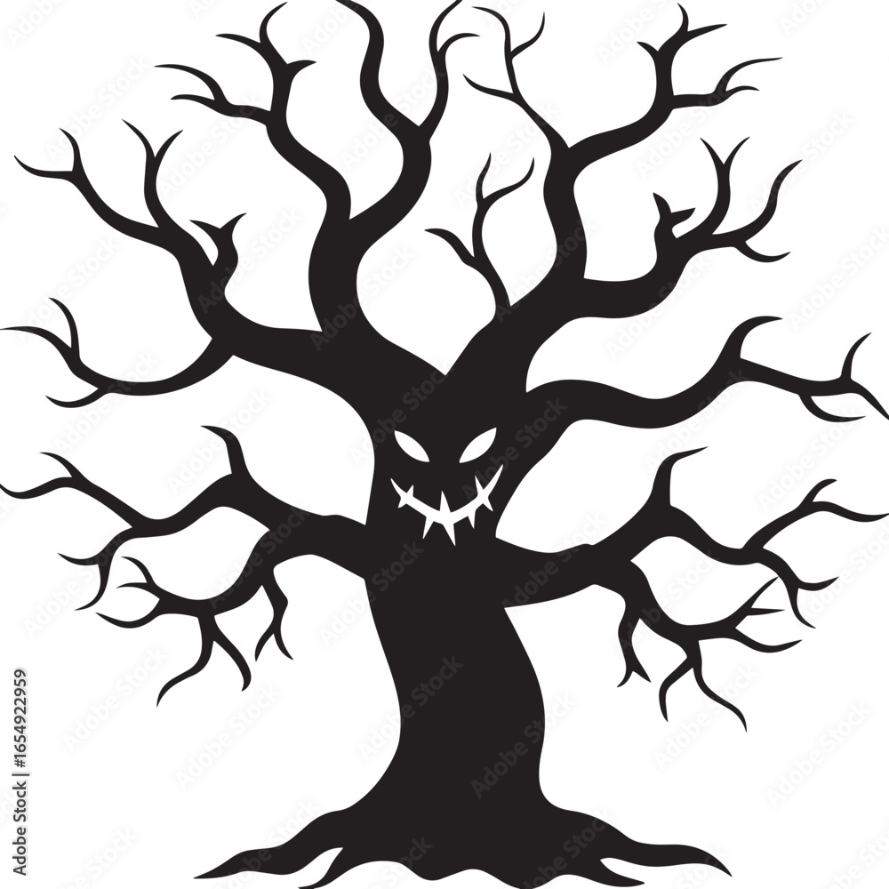 Fototapeta premium Eerie Halloween Tree Branch Silhouette – Dark Gothic Forest Vector